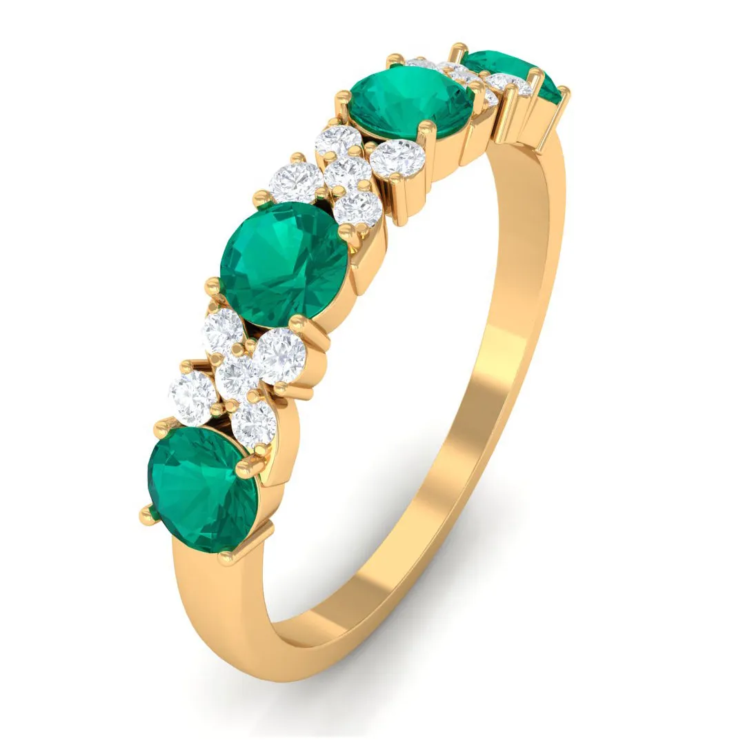 1 CT Elegant Emerald and Diamond Half Eternity Ring