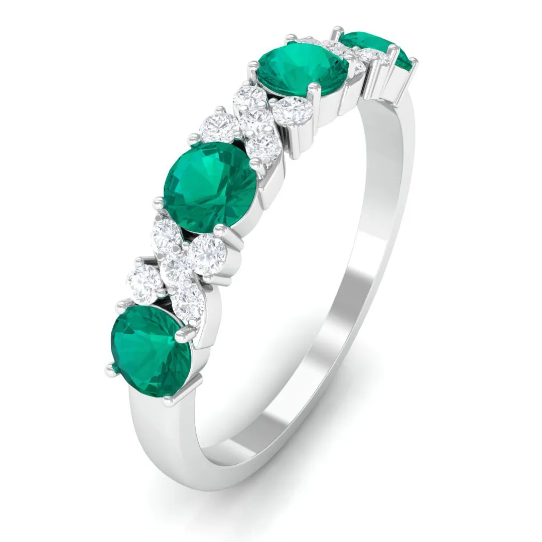 1 CT Elegant Emerald and Diamond Half Eternity Ring