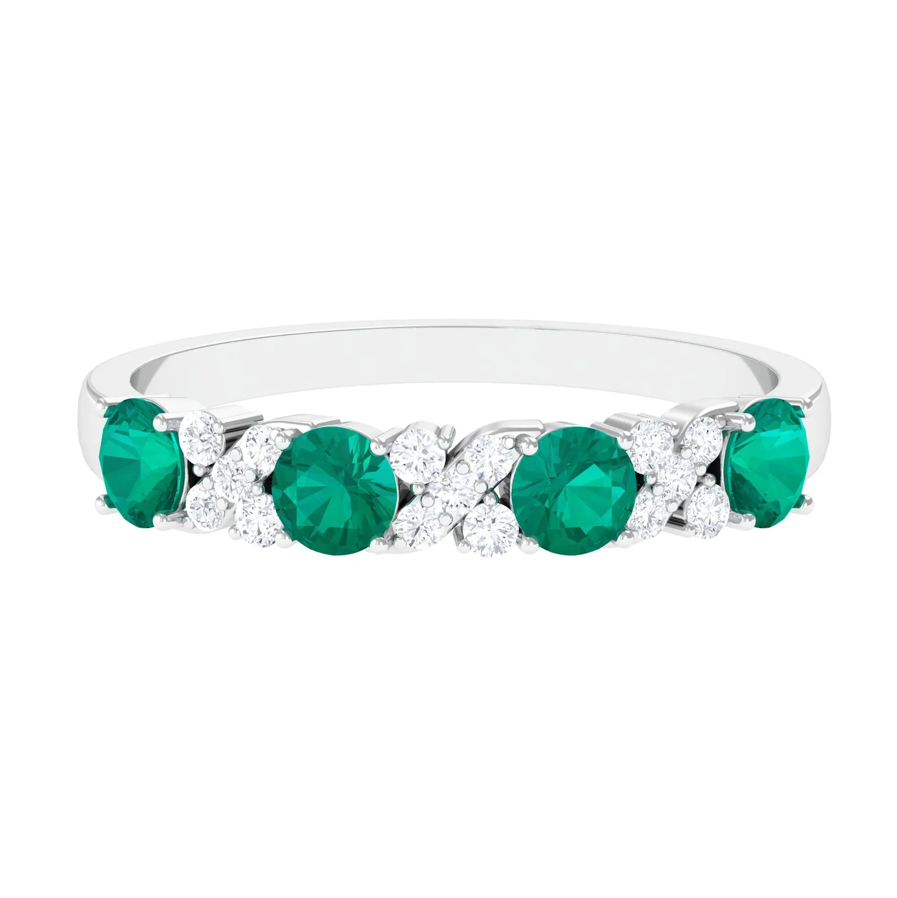 1 CT Elegant Emerald and Diamond Half Eternity Ring