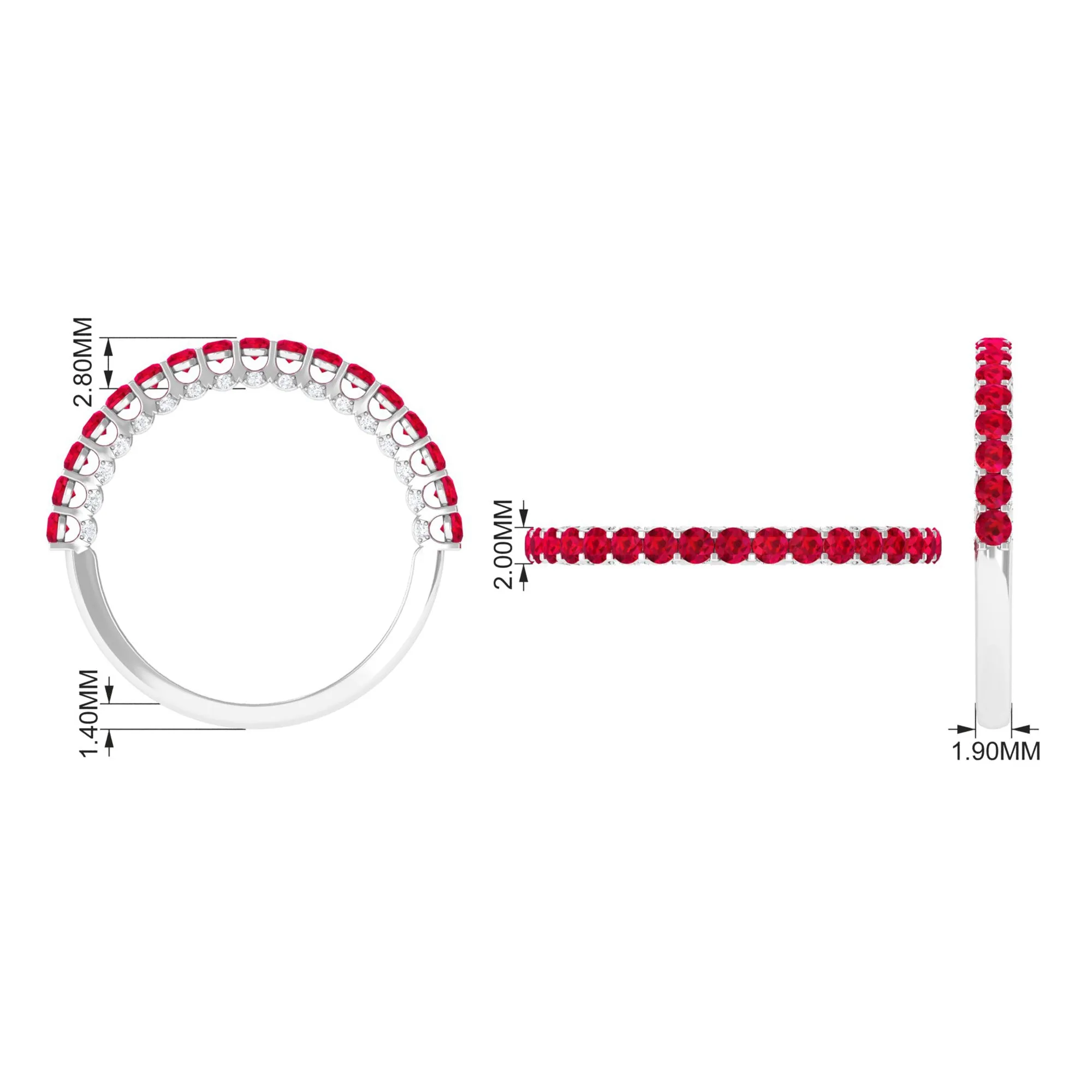 1 CT Round Shape Lab Grown Ruby and Diamond Semi Eternity Ring