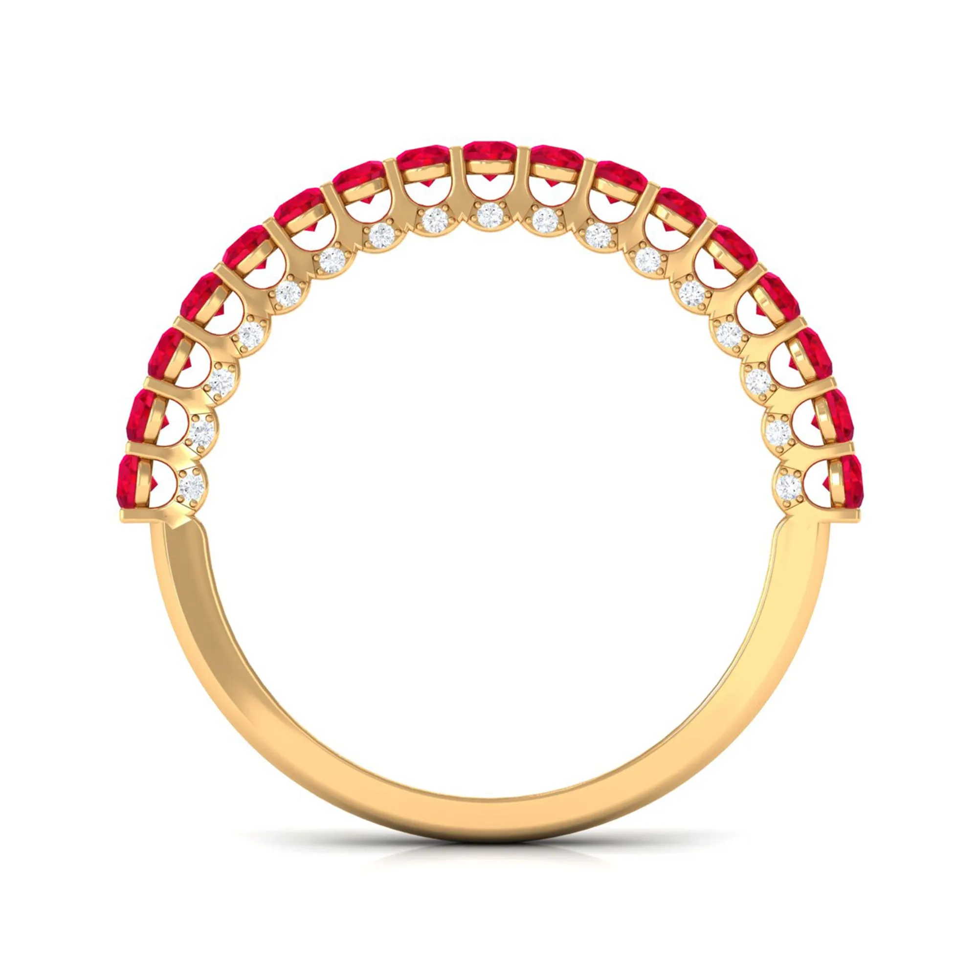 1 CT Round Shape Lab Grown Ruby and Diamond Semi Eternity Ring