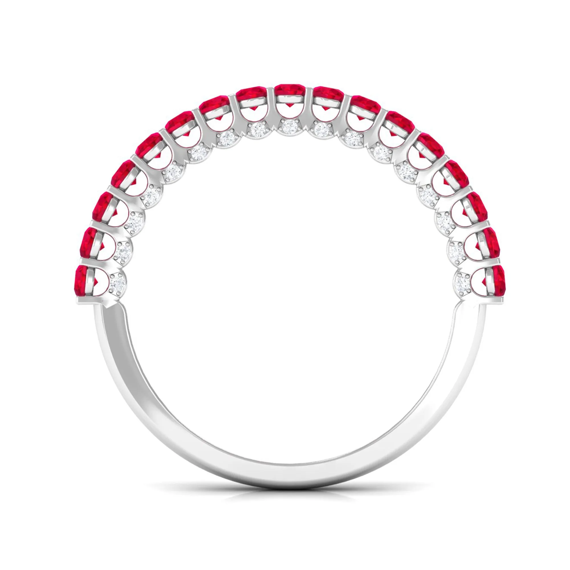 1 CT Round Shape Lab Grown Ruby and Diamond Semi Eternity Ring