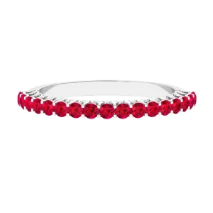 1 CT Round Shape Lab Grown Ruby and Diamond Semi Eternity Ring