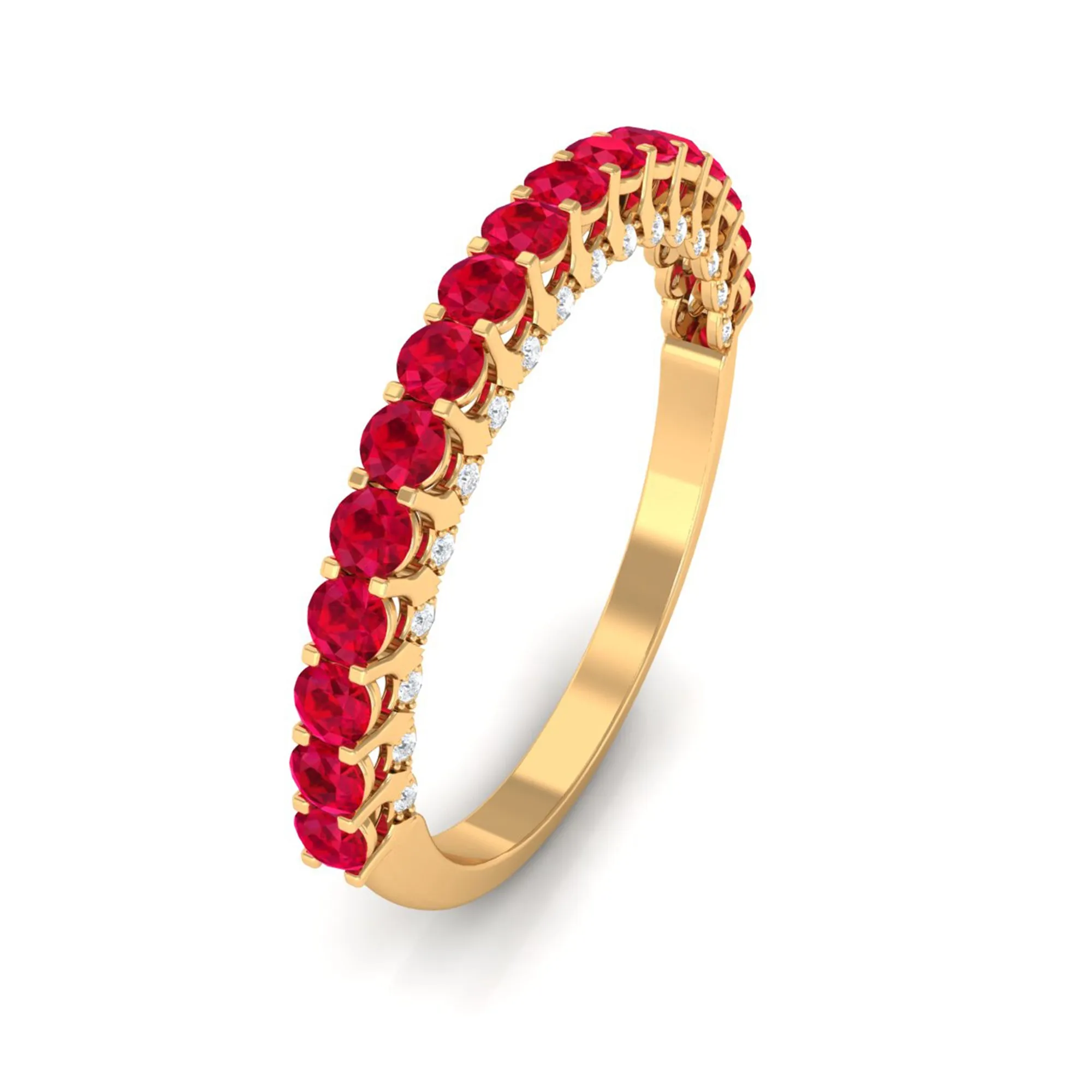 1 CT Round Shape Lab Grown Ruby and Diamond Semi Eternity Ring