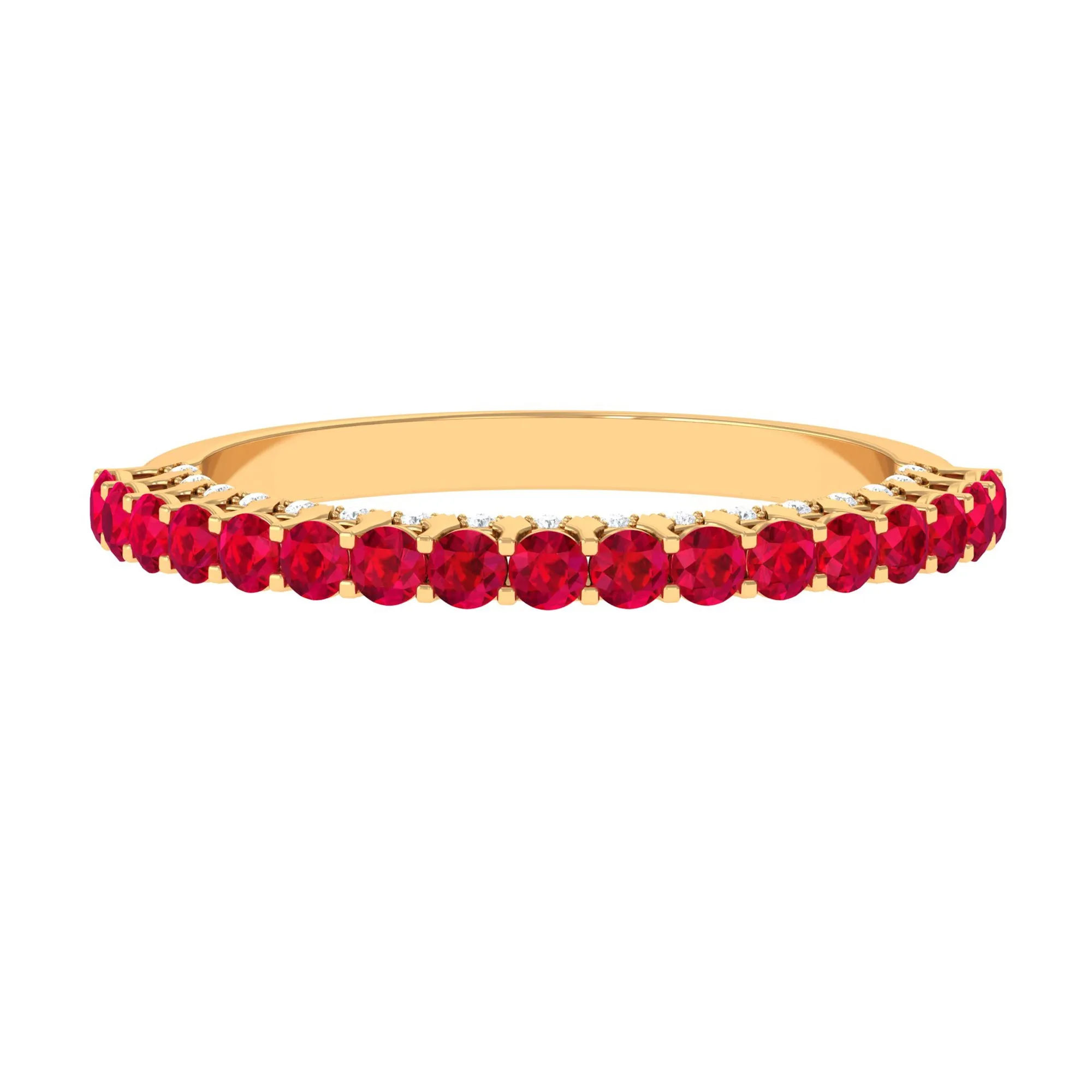 1 CT Round Shape Lab Grown Ruby and Diamond Semi Eternity Ring