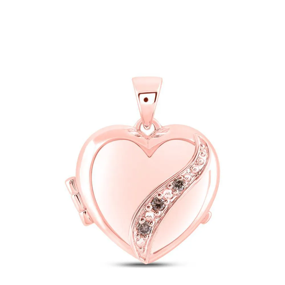 10k Rose Gold Diamond Heart Locket Pendant Charm