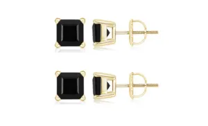 10k Yellow Gold Plated Created Black Sapphire 1 Carat Square Cut Pack of Two Stud Earrings