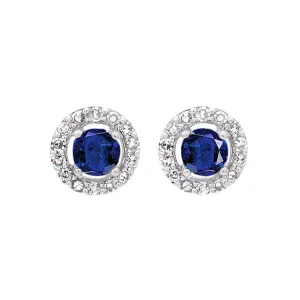 10Kt White Gold Diamond 1/10Ctw & Sapphire 1/3Ctw Earring