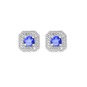 10Kt White Gold Diamond 1/10Ctw & Sapphire 3/4Ctw Earring