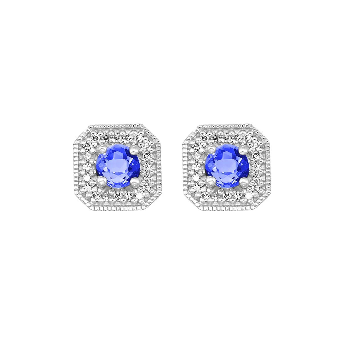 10Kt White Gold Diamond 1/10Ctw & Sapphire 3/4Ctw Earring