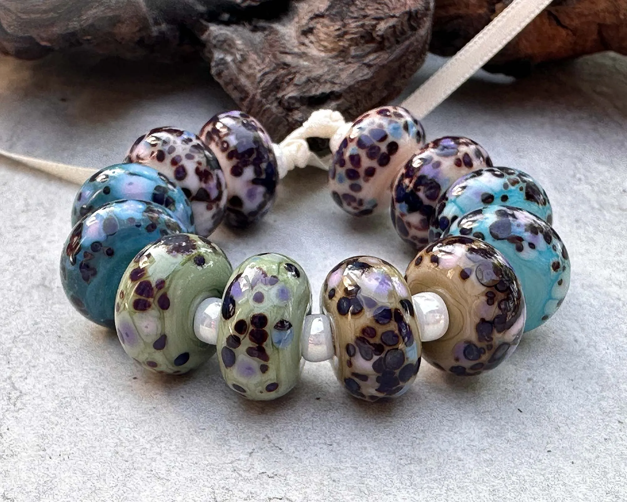 12 Speckled Pairs Lampwork Beads Mix SRA