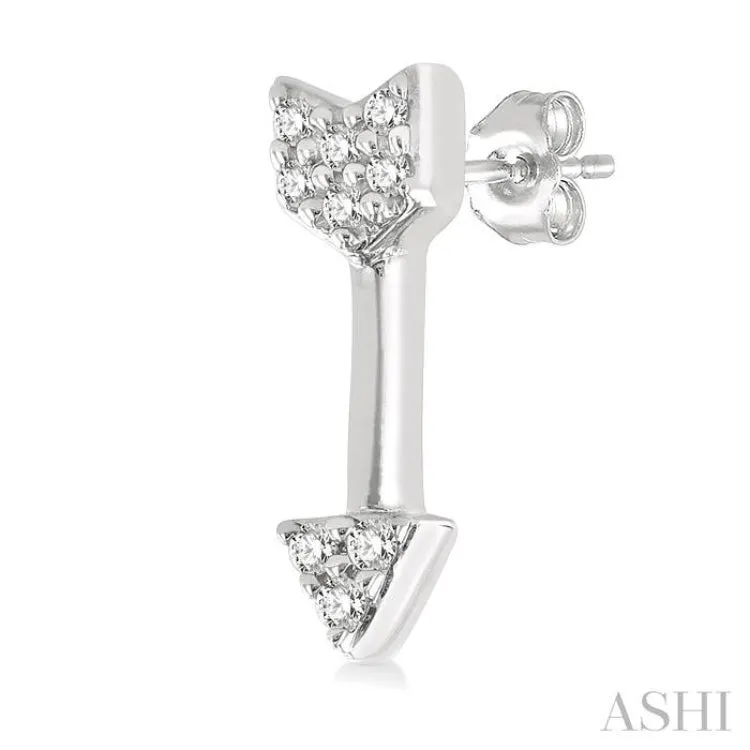 1/20 ctw Petite Arrow Round Cut Diamond Fashion Stud Earring in 10K White Gold