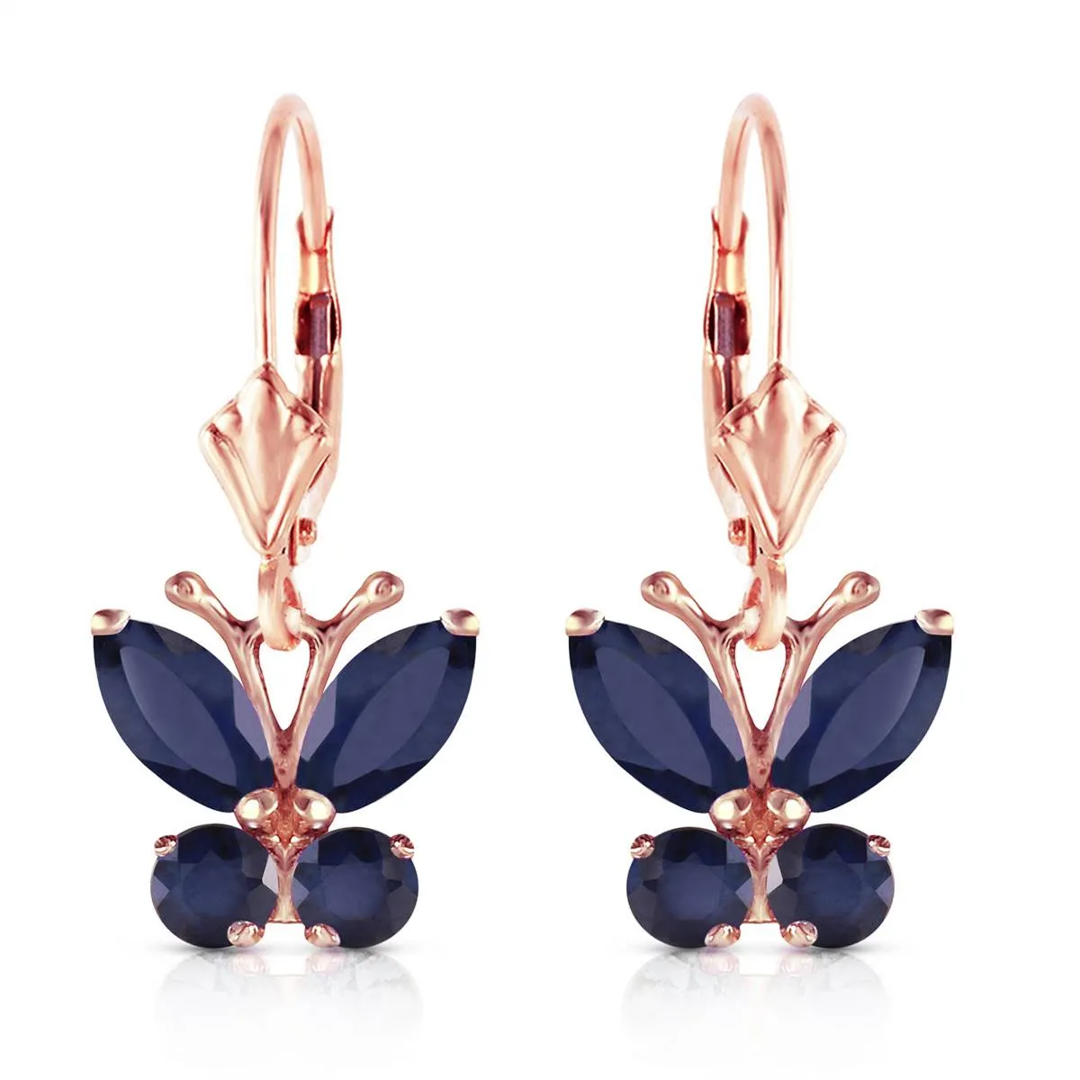 1.24 Carat 14K Solid Rose Gold Butterfly Earrings Sapphire