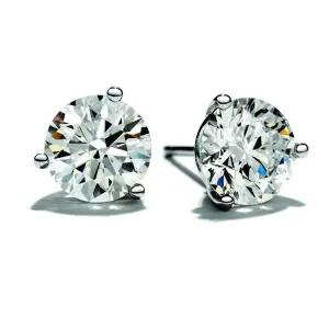 1.41 Carats Ben Garelick 14kt White Gold 3-Prong Stud Earrings.