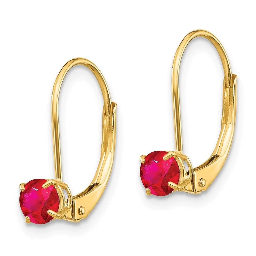 14k 4mm Round July/Ruby Leverback Earrings