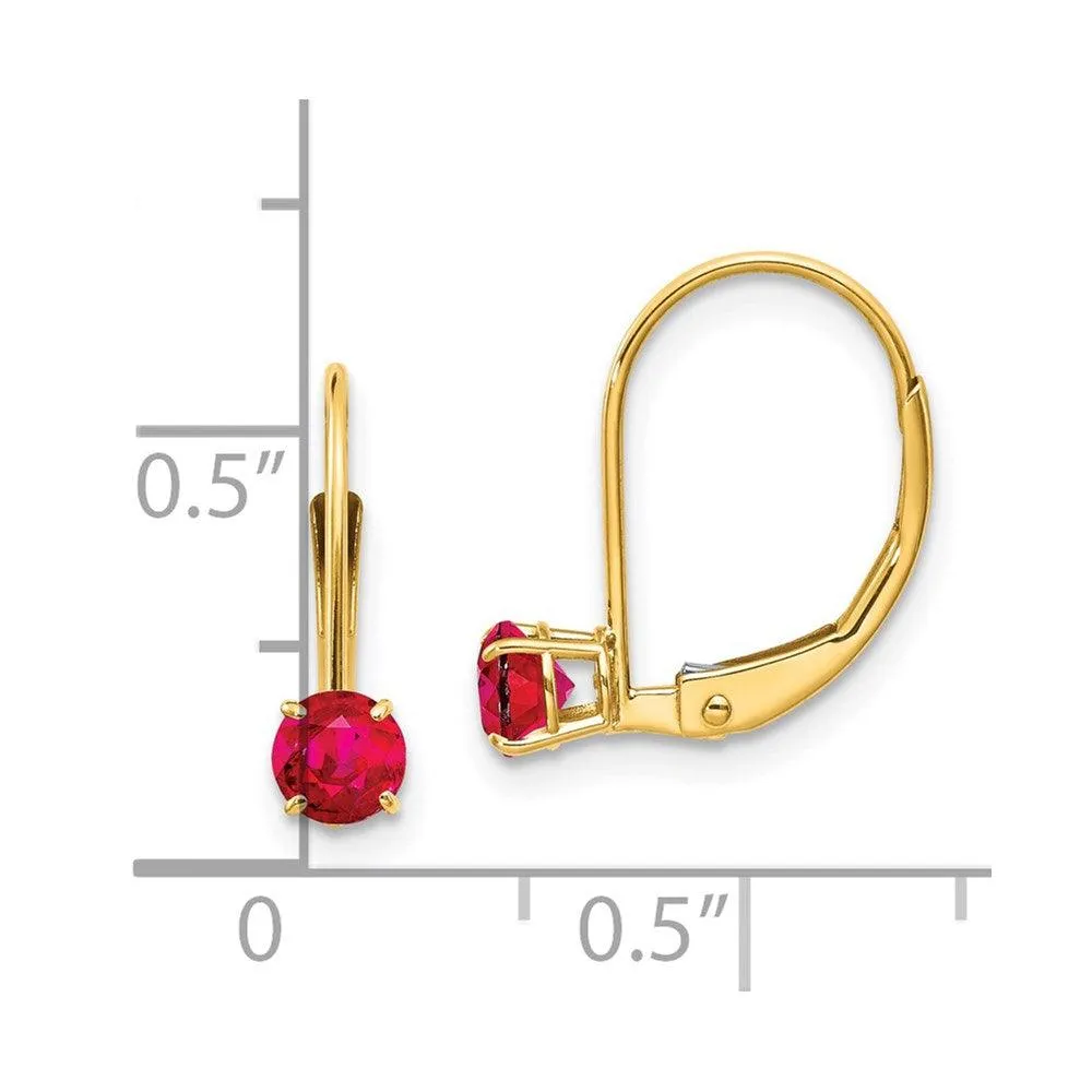 14k 4mm Round July/Ruby Leverback Earrings