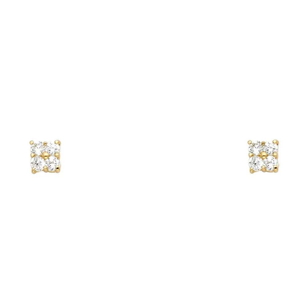 14K Gold Birthstone CZ Flower Stud Earrings