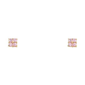 14K Gold Birthstone CZ Flower Stud Earrings