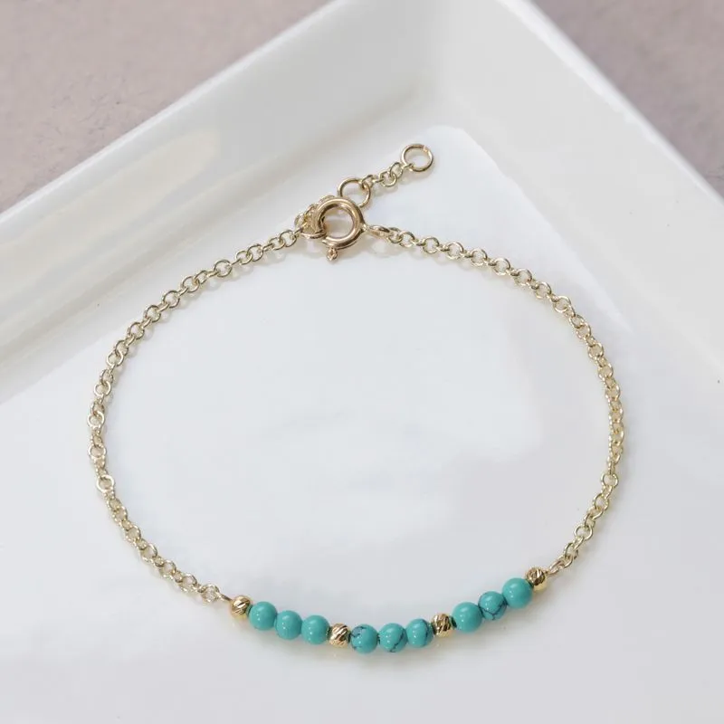 14K Gold Bracelet with Turquoise and Gold