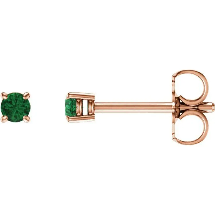 14K Rose 2.5 mm Natural Emerald Stud Earrings