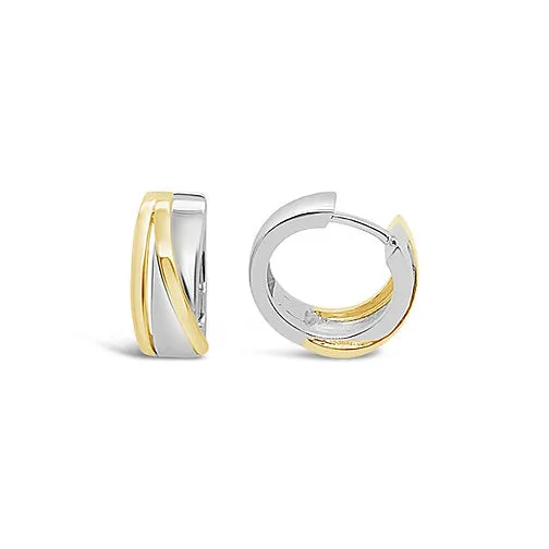 14k Two Tone Crossover Huggie Hoop Earrings (I7999)