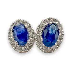 14K W Gold 0.18cttw Diamond 0.56cttw Sapphire Halo Earrings