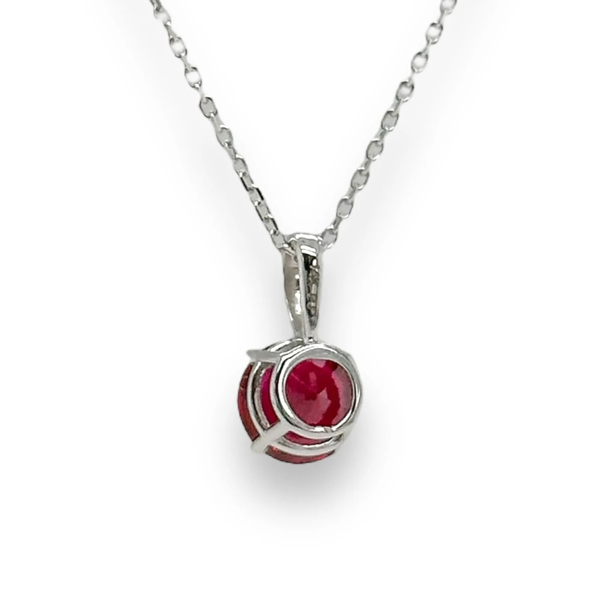 14K W Gold 0.96ct 6mm Lab-Created Ruby Pendant