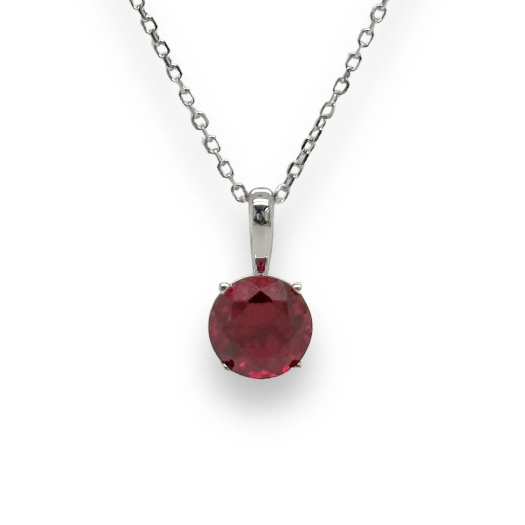 14K W Gold 0.96ct 6mm Lab-Created Ruby Pendant