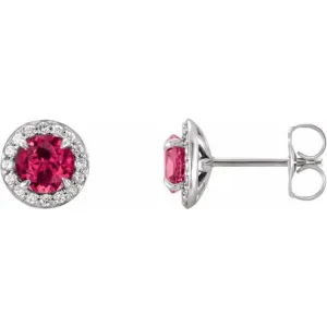 14K White 3.5 mm Lab-Grown Ruby & 1/8 CTW Natural Diamond Earrings