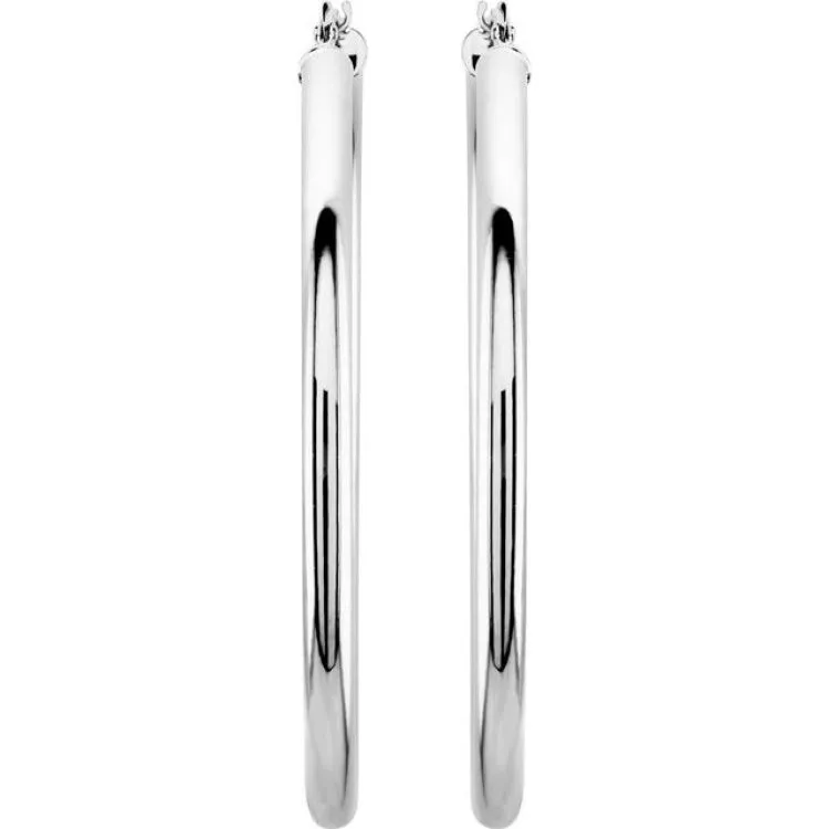 14K White 48 mm Tube Hoop Earrings