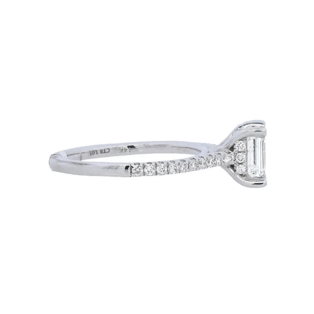 14K White Emerald- Cut Diamond Solitaire Engagement Ring