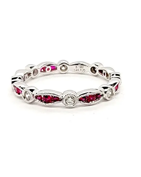 14k White Gold 0.28 Ct Ruby, 0.18 Ct Diamond Band