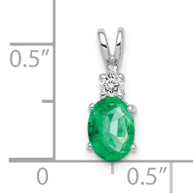 14k White Gold Oval Emerald Diamond Pendant