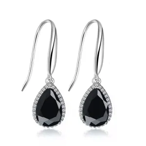 14k White Gold Plated 3 Ct Created Black Sapphire Teardrop Earrings