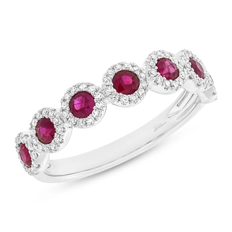 14K White Gold Ruby Diamond Halo Band