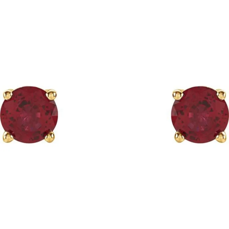 14K Yellow 4 mm Lab-Grown Ruby Stud Earrings