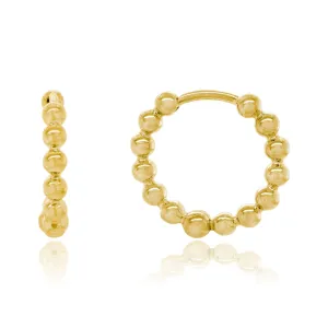 14K YELLOW GOLD 14MM BEADED HOOP EARRINGS