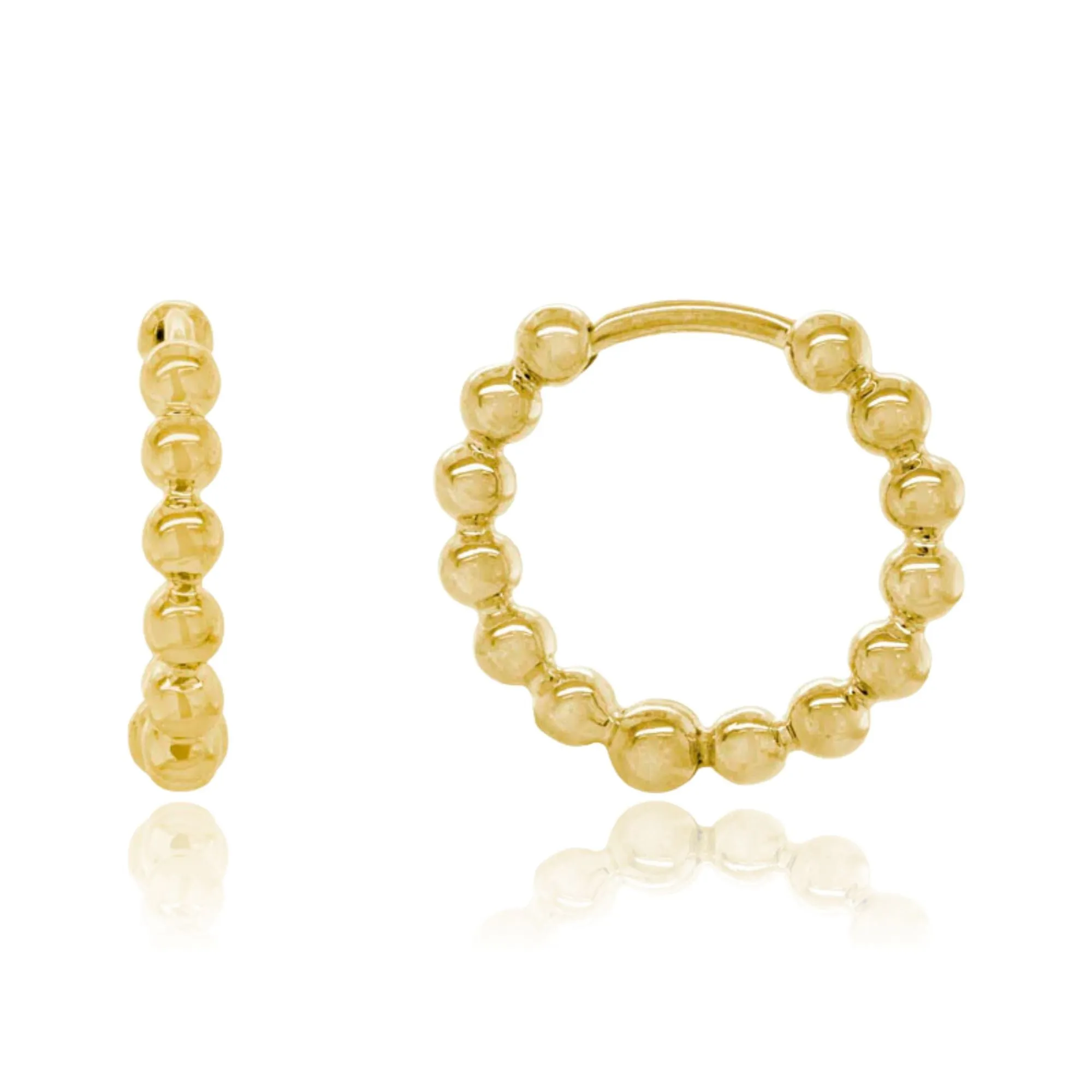 14K YELLOW GOLD 14MM BEADED HOOP EARRINGS