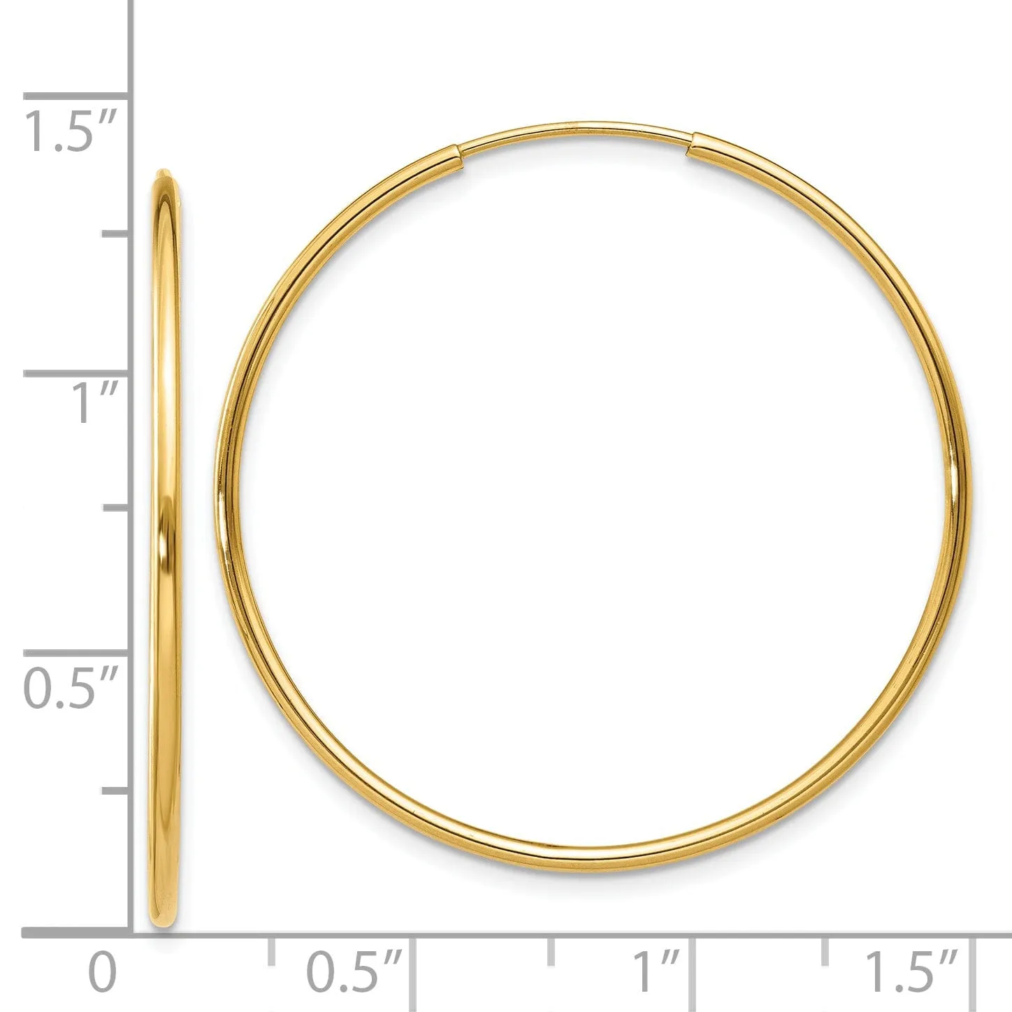 14k Yellow Gold Polished Endless Hoops 1.25mm x 34.5mm