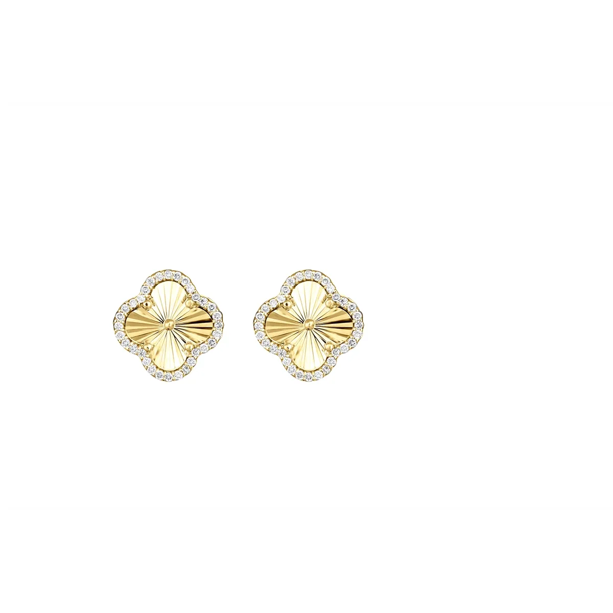 14K Yellow Gold Quad Stud Earrings with Diamond Border