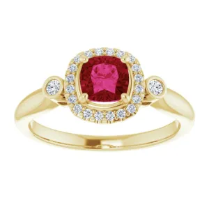 14K Yellow Lab-Grown Ruby & 1/6 CTW Natural Diamond Ring