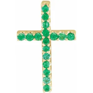 14K Yellow Natural Emerald Petite Cross Pendant