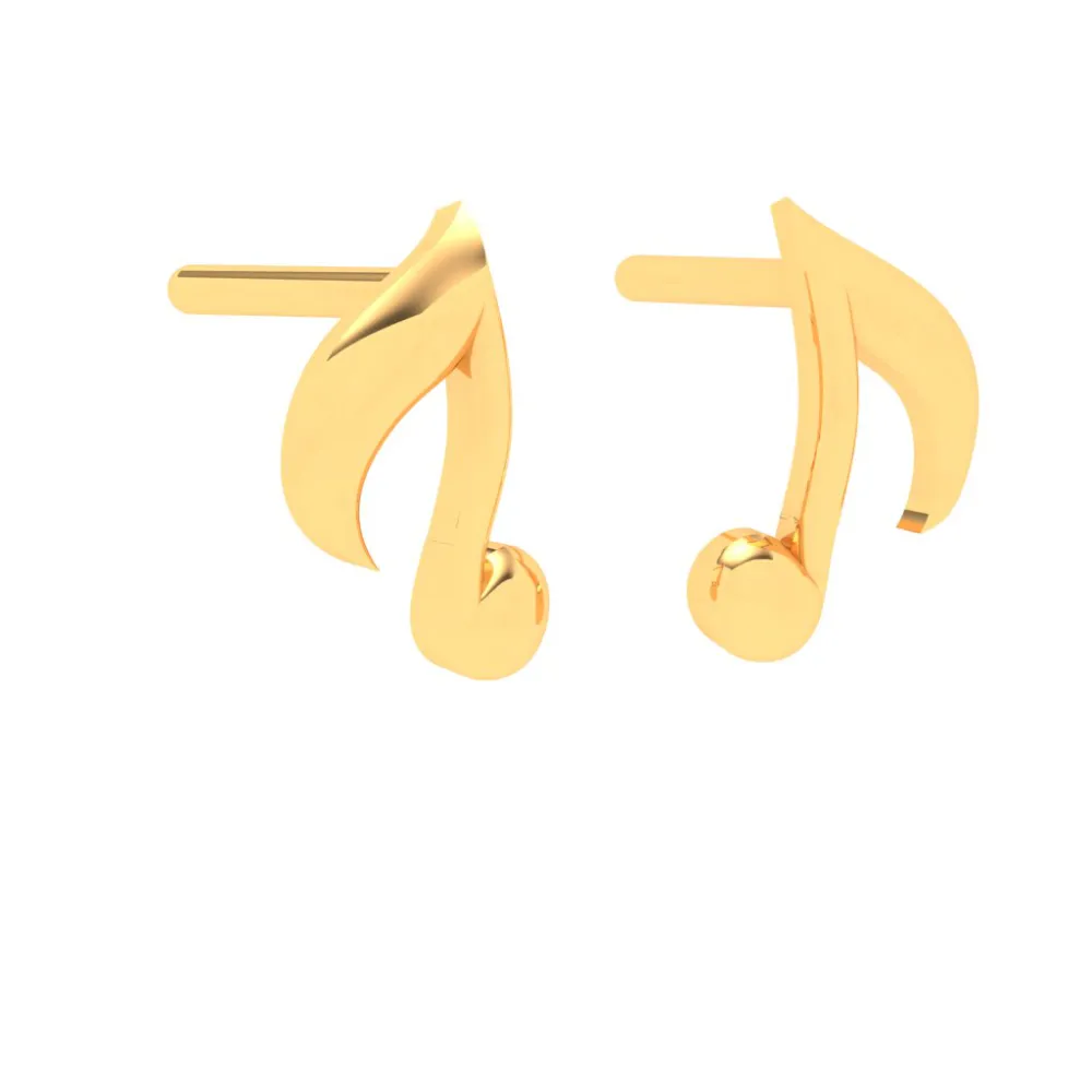 14KT Solid Musical Note Gold Stud Earrings From Online Exclusive