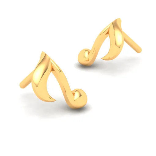 14KT Solid Musical Note Gold Stud Earrings From Online Exclusive