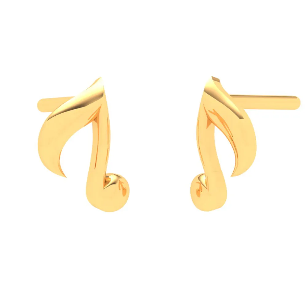 14KT Solid Musical Note Gold Stud Earrings From Online Exclusive