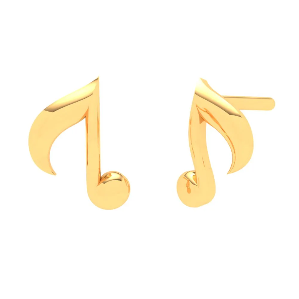 14KT Solid Musical Note Gold Stud Earrings From Online Exclusive