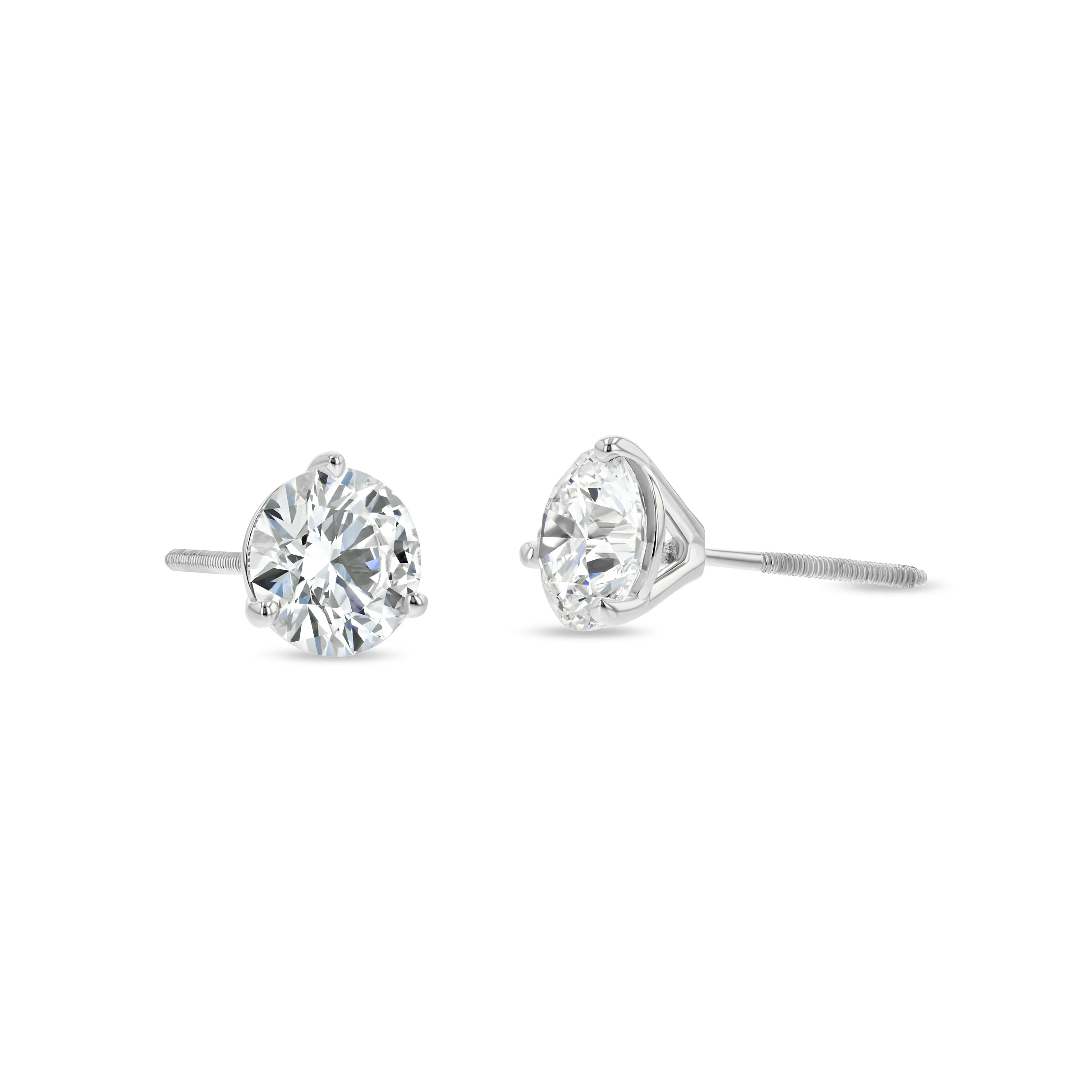 1.80 Carat Total Weight D-F Colorless VS Clarity Ideal Cut IGI Certified Lab Created Round Brilliant Diamond Stud Earrings in 14k White Gold 3-Prong Setting