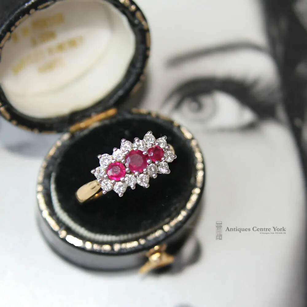 18ct Ruby & Diamond Triple Cluster Ring