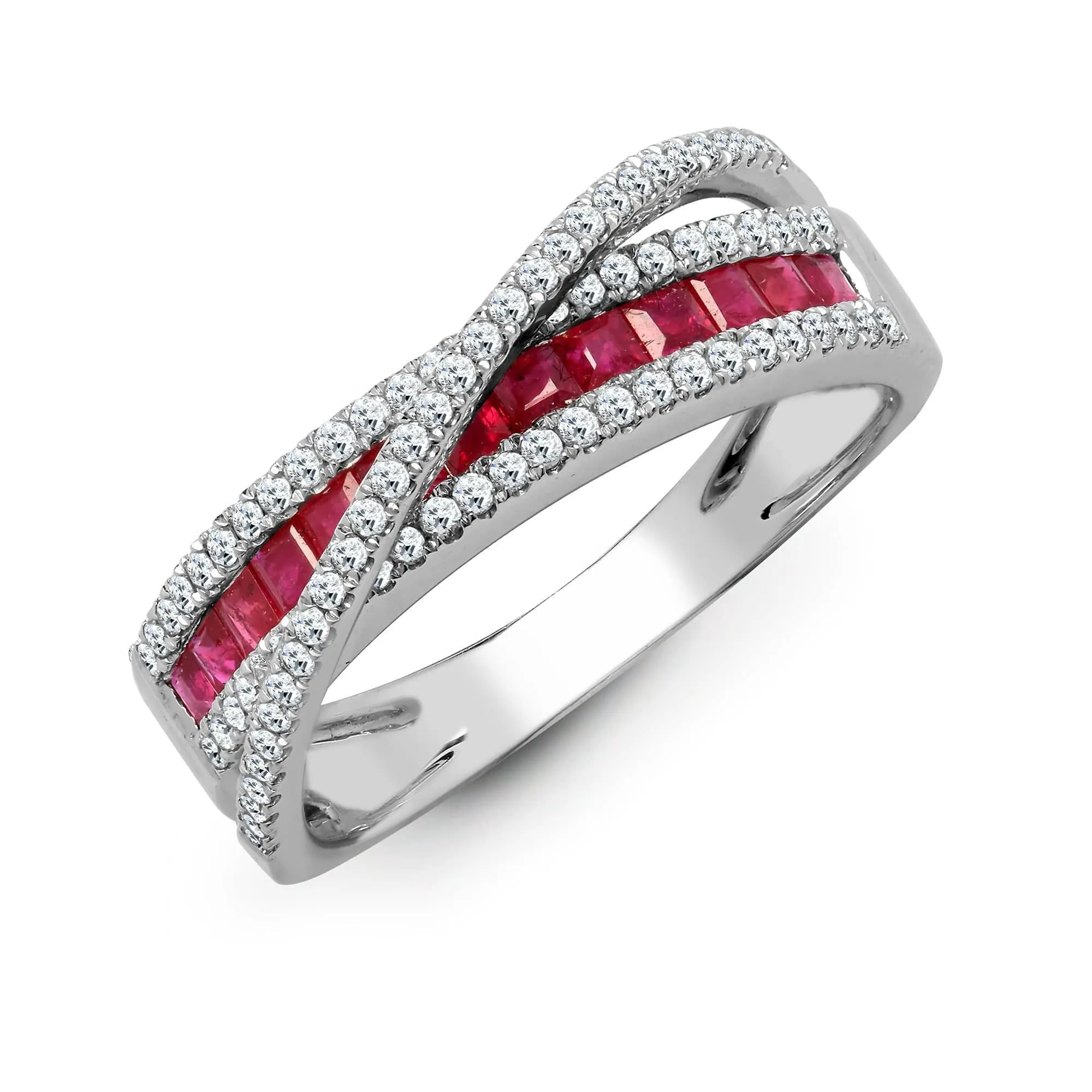 18ct White Diamond-0.36ct Ruby-0.63ct Crossover Ring