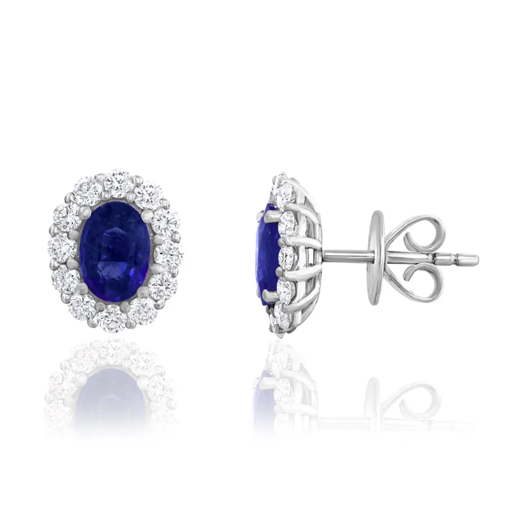 18K Gold Sapphire and Diamond Halo Earrings